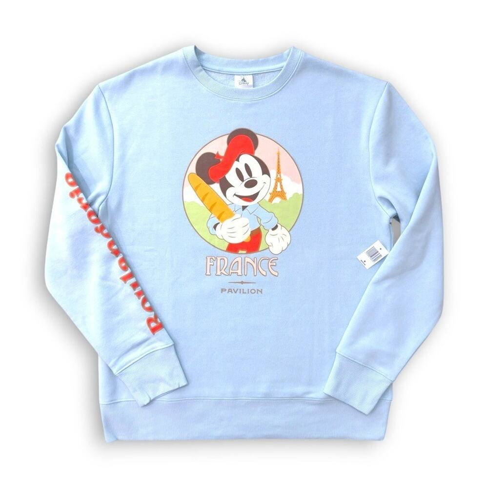 2025 Disney Park Epcot France Pavilion Mickey Mouse Blue Crewneck Sweatshirt Med